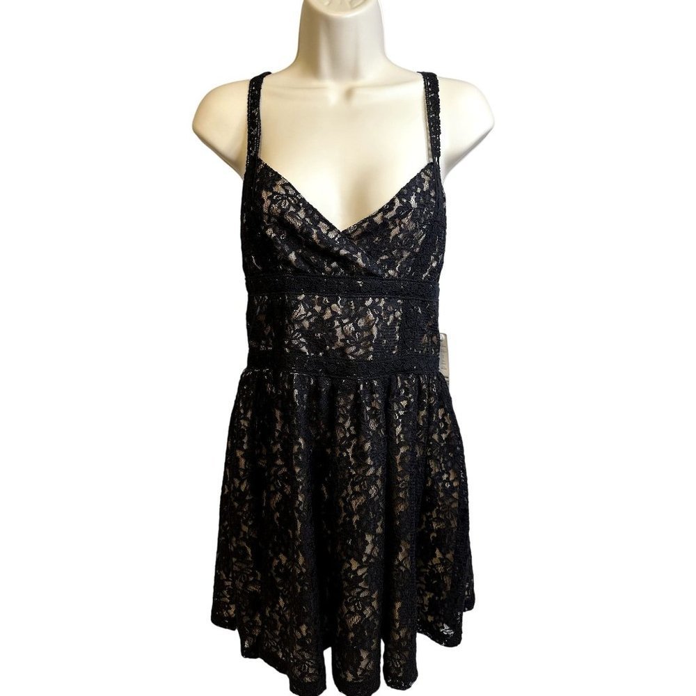 Modcloth Dylan & Rose Gianna Lace Overlay Strappy Black Dress Homecoming Prom Sz